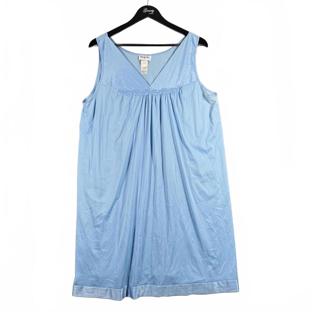 Vanity Fair Light Blue Nylon Chemise Night Gown‎ Pajamas Sexy Coquette Size L